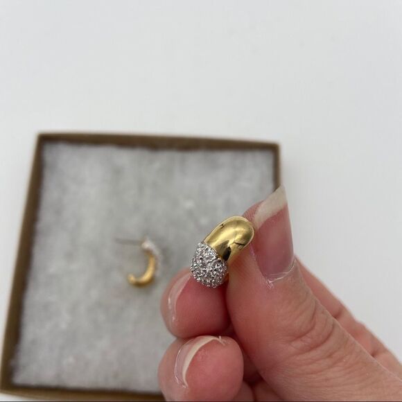 Gold and pavé half hoop post earrings - Picture 9 of 9